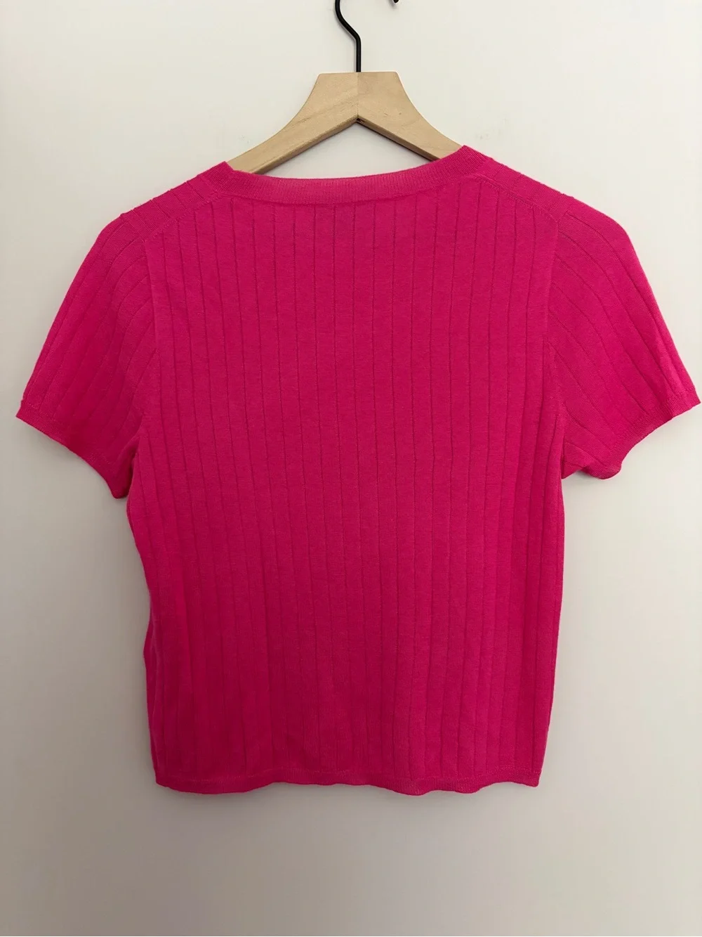 J. Crew Silk Cashmere Blend Wide Ribbed Crewneck Shirt Medium Magenta
